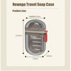 Newngo travel soap case with transparent lid and dimensions 11.5x7.5x4.5cm shown.