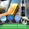 Windshield repair resin bottle, hand cleaning car window, cracked windshield repair kit promo.
