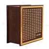 Wooden money box with gold frame and grid of numbers, shop display cash donation box