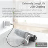 Wireless handheld vacuum cleaner charging via USB with instructions and indicator lights.