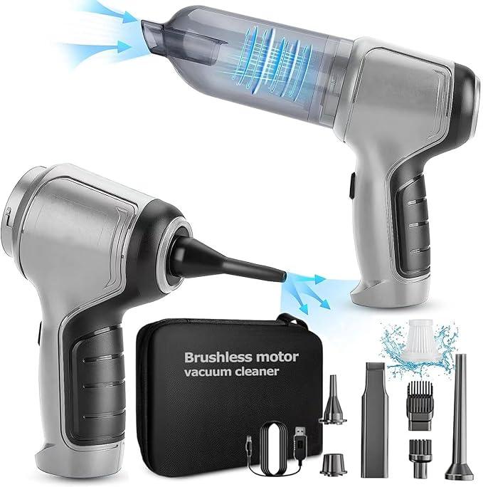 Handheld brushless motor vacuum cleaner with multiple nozzles, filter, and carrying case