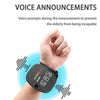 Wrist blood pressure monitor with digital display and voice announcement feature on arm