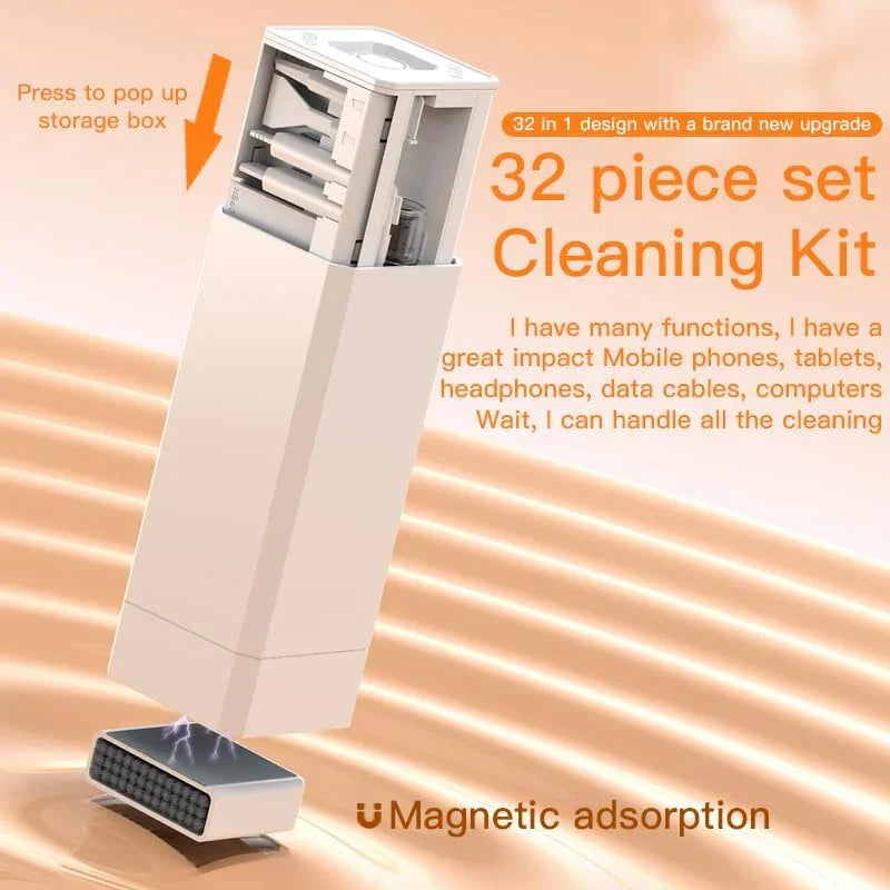 32 piece set cleaning kit, pop-up storage box with magnetic adsorption, for electronics